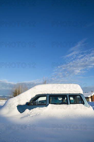 View of snowcapped car