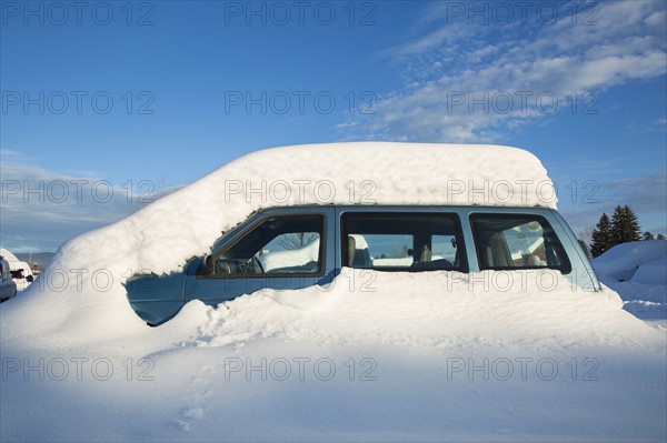 View of snowcapped car