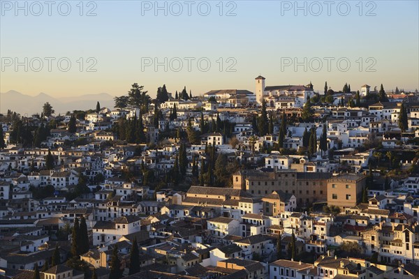 High angle view of old town on hill