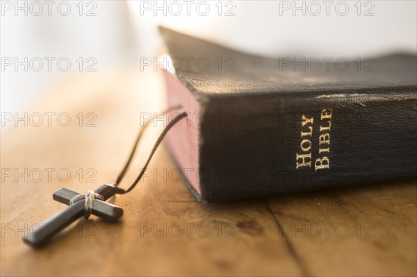 View of Bible and cross.