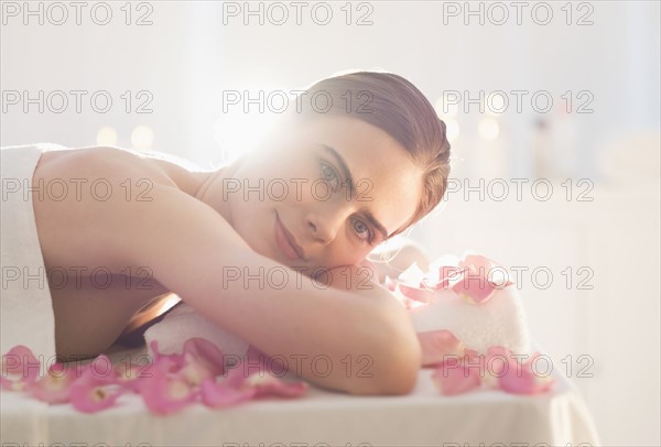 Portrait of young woman during beauty treatment.