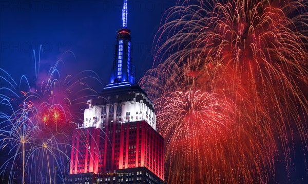 Independence Day celebration with fireworks. USA, New York, New York City.