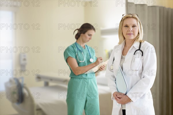 Two female doctors in hospital.