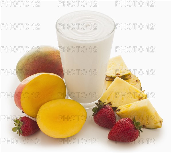 Pineapple, mango and strawberry smoothie