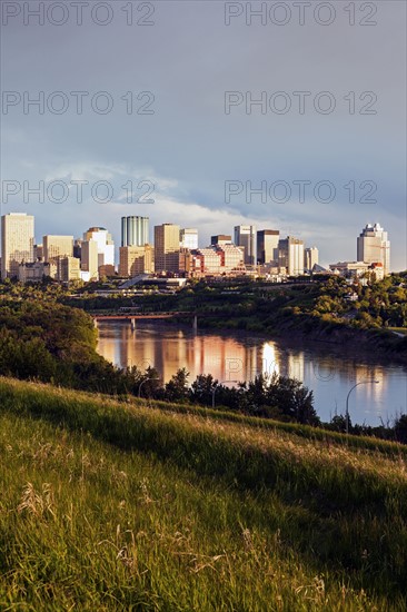 City skyline at sunrise