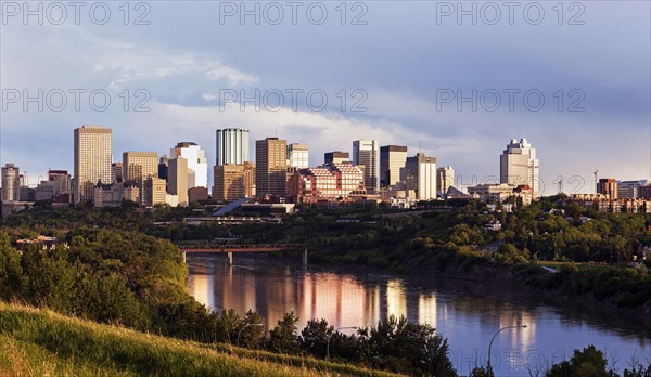 City skyline at sunrise