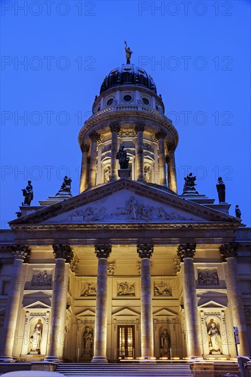 Illuminated French Cathedral against clear sky