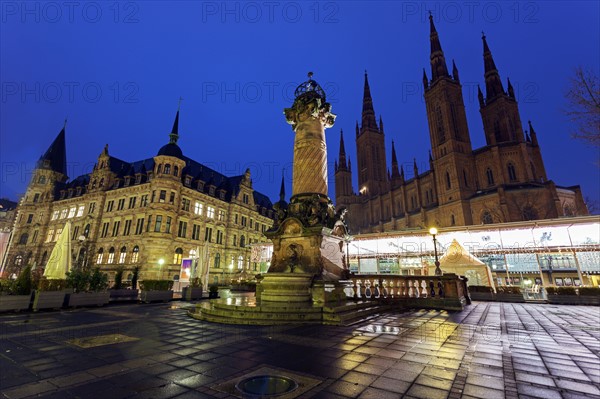 Monument on illuminated square