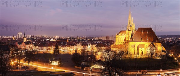 Illuminated cityscape with Erfurt Cathedral