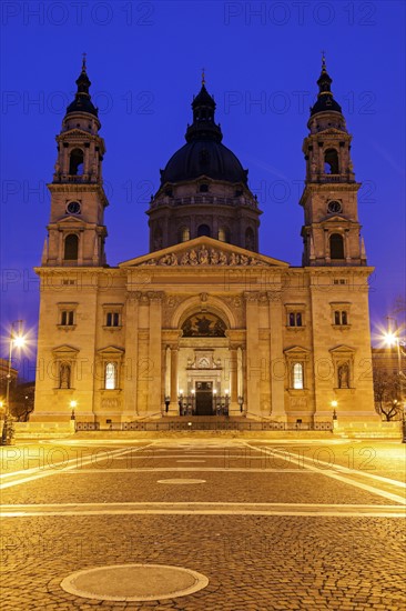 Saint Stephen's Basilica and illuminated square