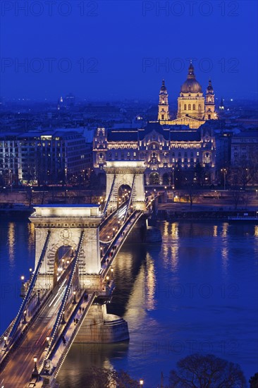 Illuminated Chain Bridge and Saint Stephen's Basilica