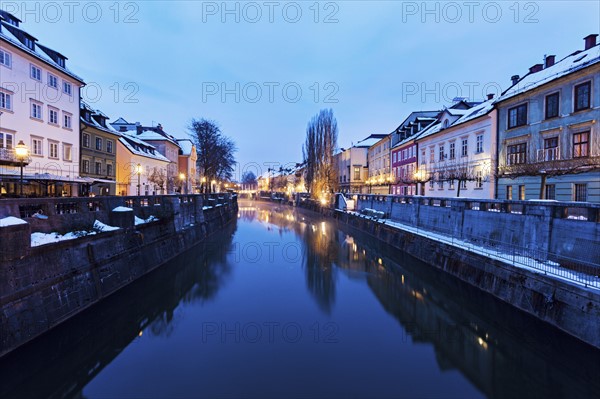 View along Ljubljanica River at dusk