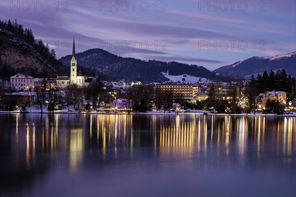 Lake Bled and illuminated waterfront