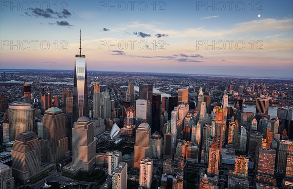 Aerial view of downtown district. USA, New York, New York City.
