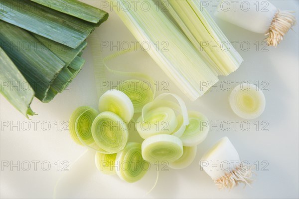 Studio shot of chopped leek