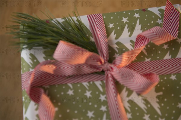 View of wrapped Christmas gift