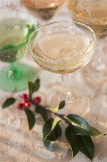 Wine glasses on festive table