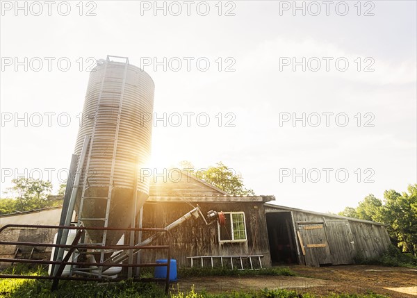 Sun shining over farm