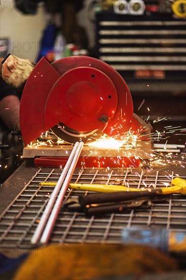 Close-up of welder grinding