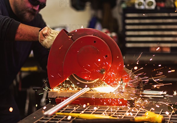 Close-up of welder grinding