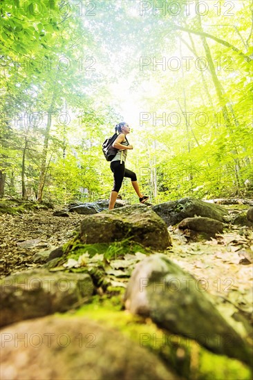 Female hiker in forest