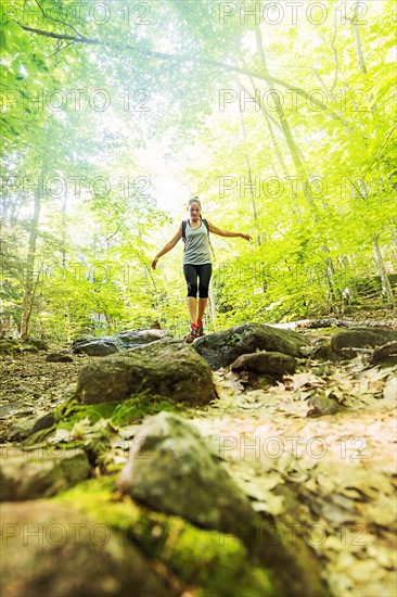 Female hiker in forest