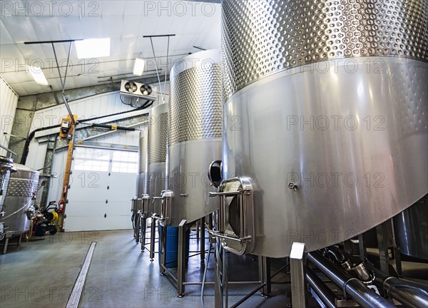 Stainless steel tanks in winery cellar