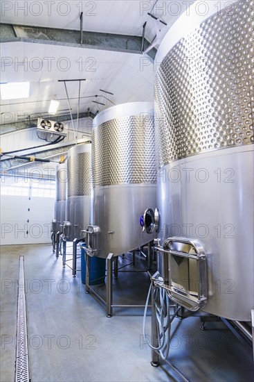 Stainless steel tanks in winery cellar