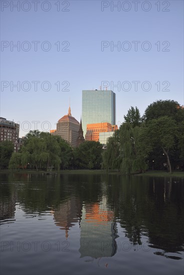 Copley Square reflecting in Boston public Garden pond