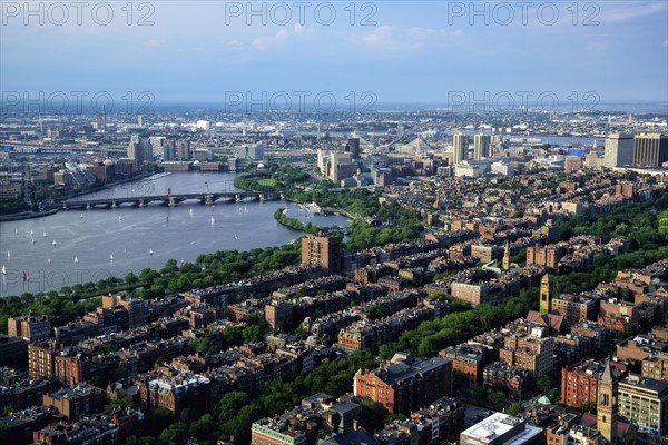 Elevated view over Back Bay, Beacon Hill and Charles River