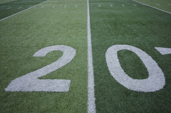 Football field marking of 20 yard line