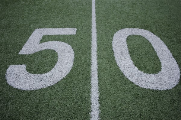 Football field marking of 50 yard line