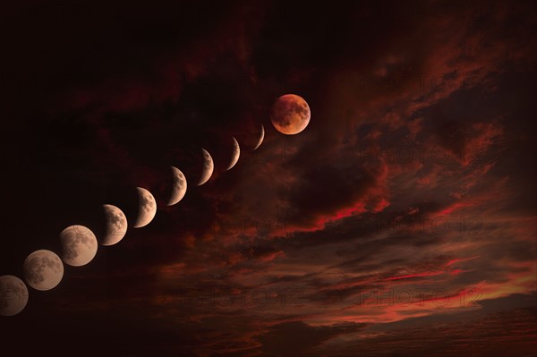 Moon on cloudy night sky.