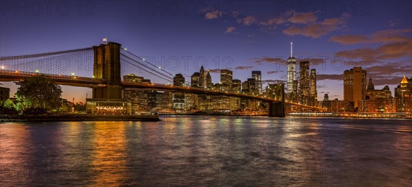 Lower Brooklyn Bridge at sunset. New York City, New York, USA.