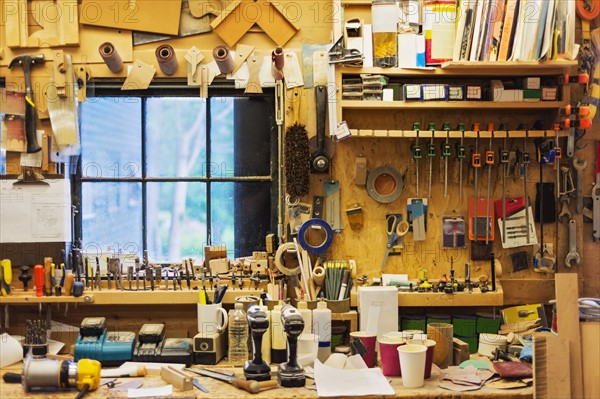 Carpentry workbench with tools