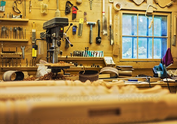 Carpentry workbench with tools
