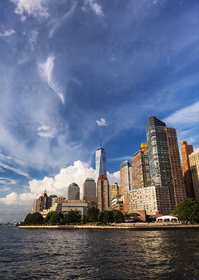 Financial district of lower Manhattan and Hudson River