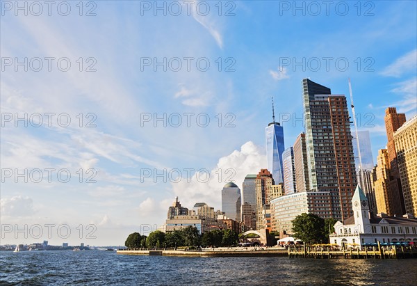 Financial district of lower Manhattan and Hudson River