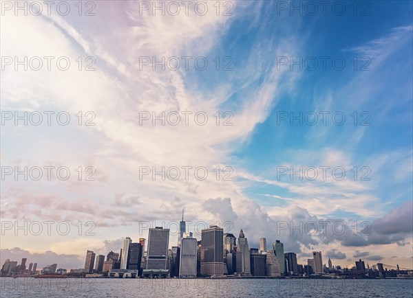 Financial district of lower Manhattan and Hudson River