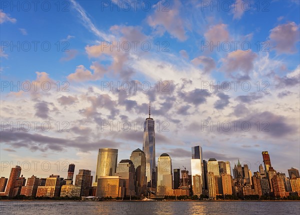 Financial district of lower Manhattan and Hudson River