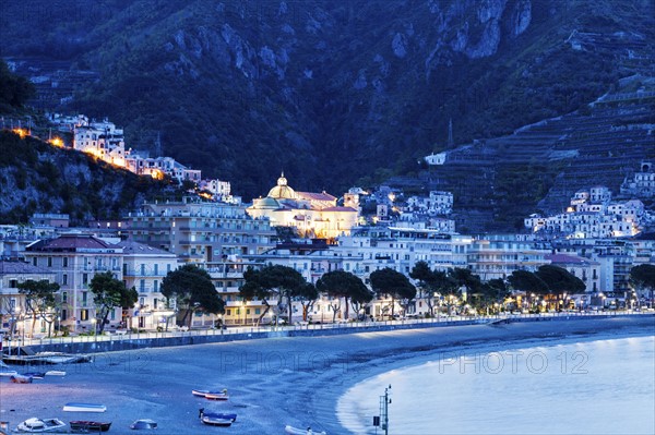 Town and beach at dusk