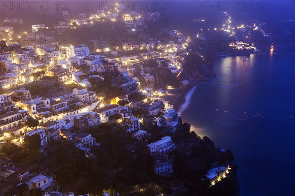 Aerial view of town at sunrise