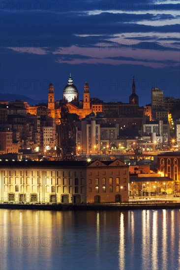 Old town in Genoa across harbor