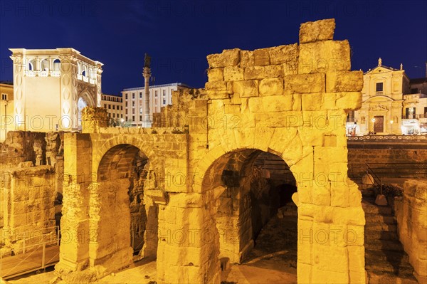 Piazza Santo Oronzo and Anfiteatro Romano at dusk