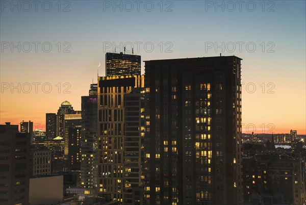 Dusk lights over cityscape