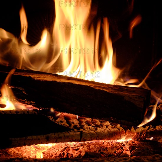 Close-up of fireplace.