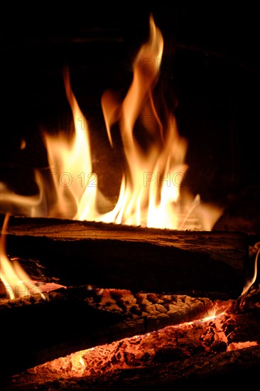 Close-up of fireplace.