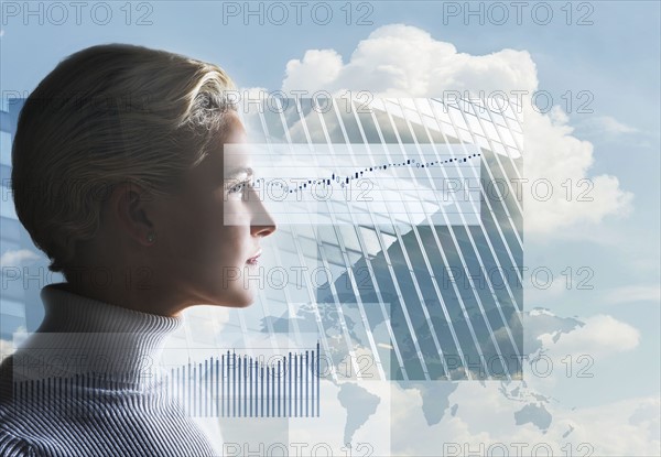 Woman's profile with sky in background.