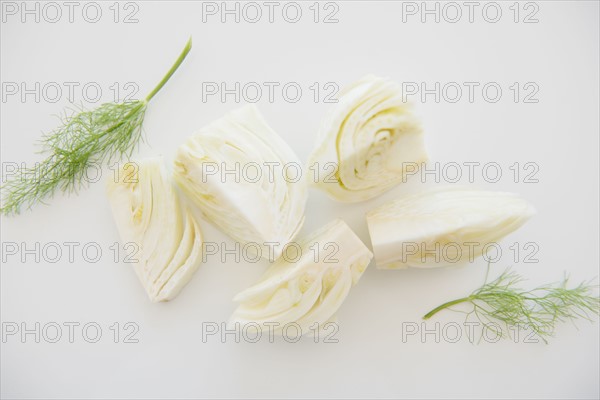 Chopped fennel on white background
