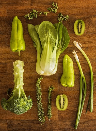 Studio shot of fruit, vegetables and herbs